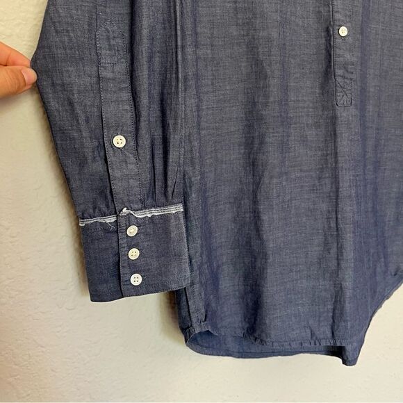 J. Crew Chambray Convertible Sleeve Cotton Half Button Down Shirt Size Small - Picture 5 of 7